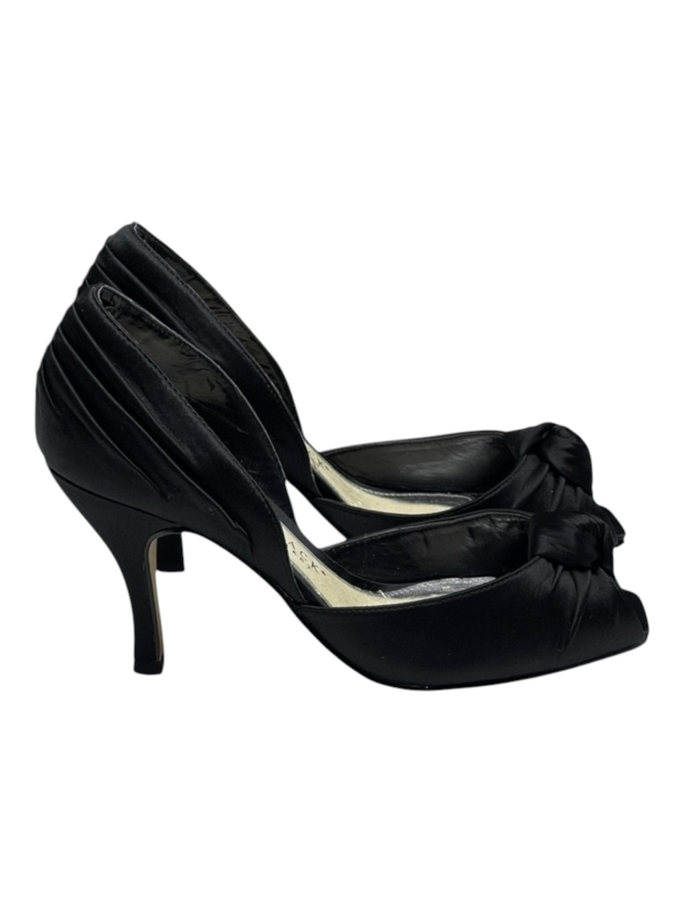 White House Black Market WHBM ❁ Satin Knot Peep Toe D’Orsay Heels ❁ Black 6M ❁ - Picture 3 of 16